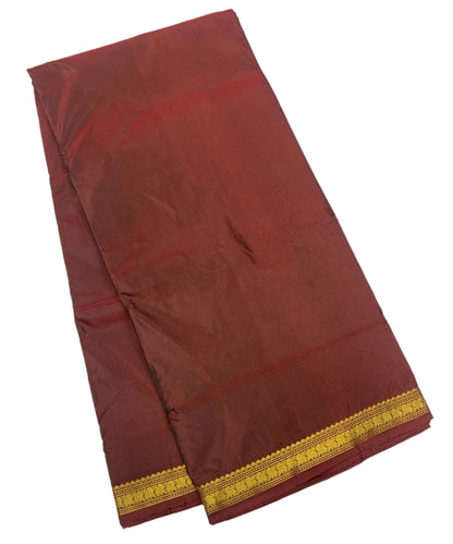 9 yards Vegan Silk Saree Brown Colour with Golden Border