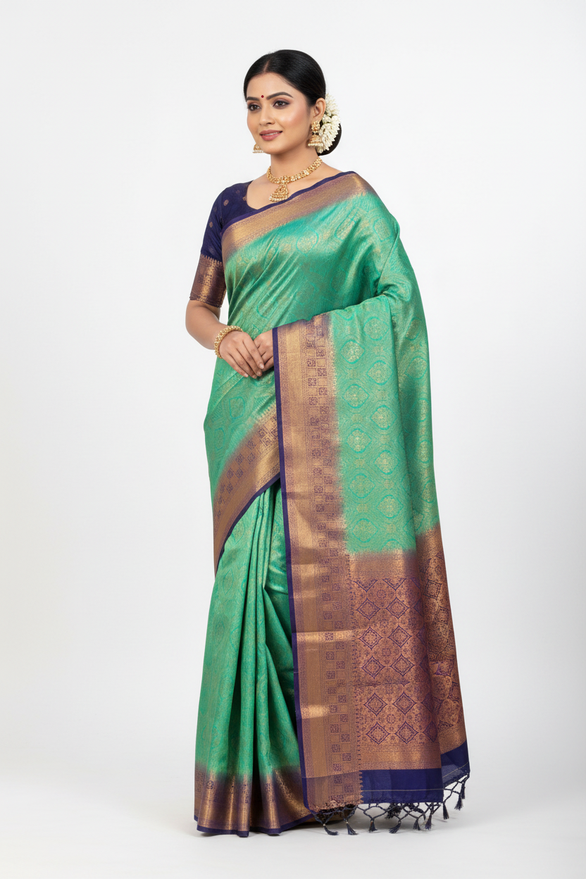 Soft Silk Saree Sapphire Colour and Stone Work with Blue Colour Pallu