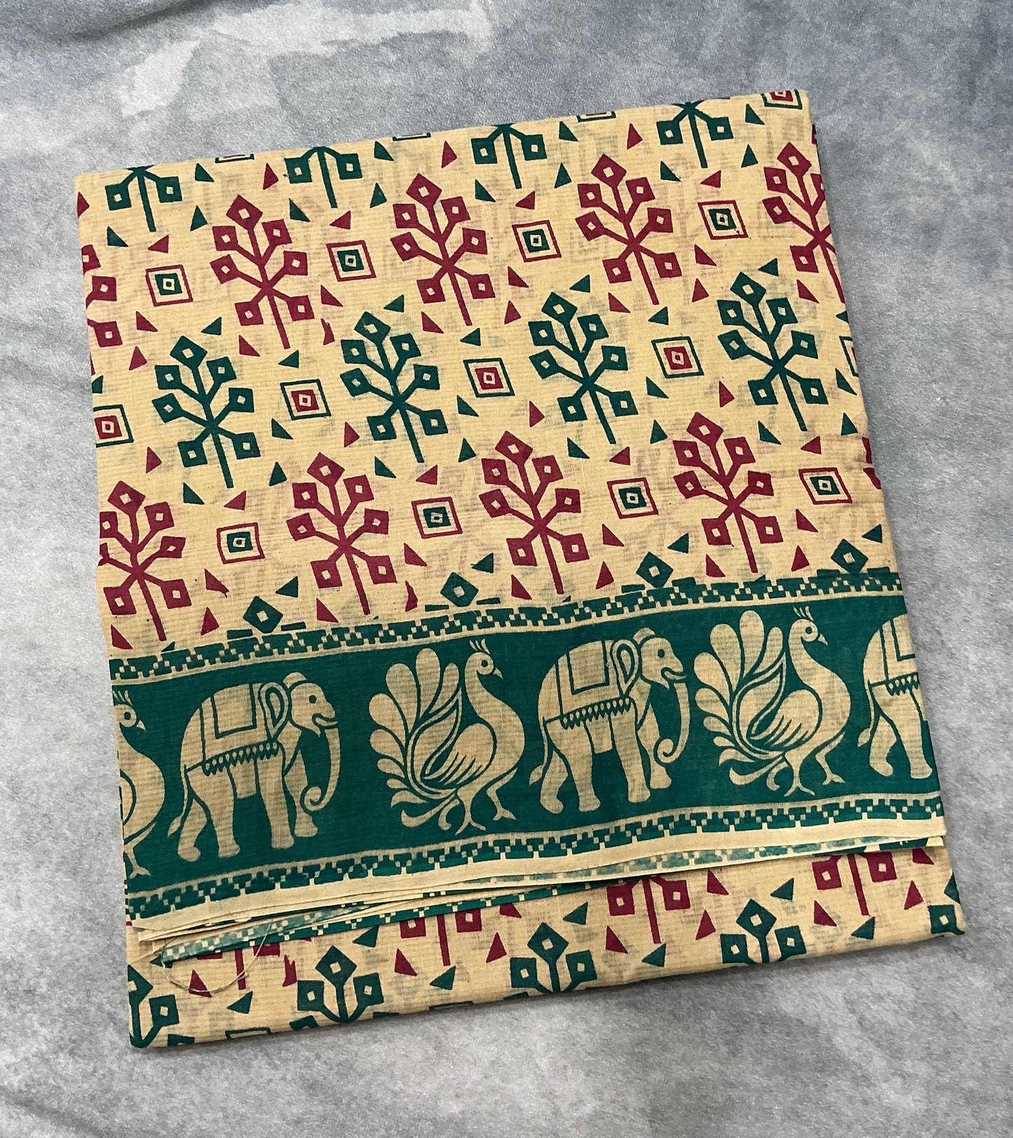 Chettinad Sungudi Cotton Sandal Colour with Rama Green Colour Border