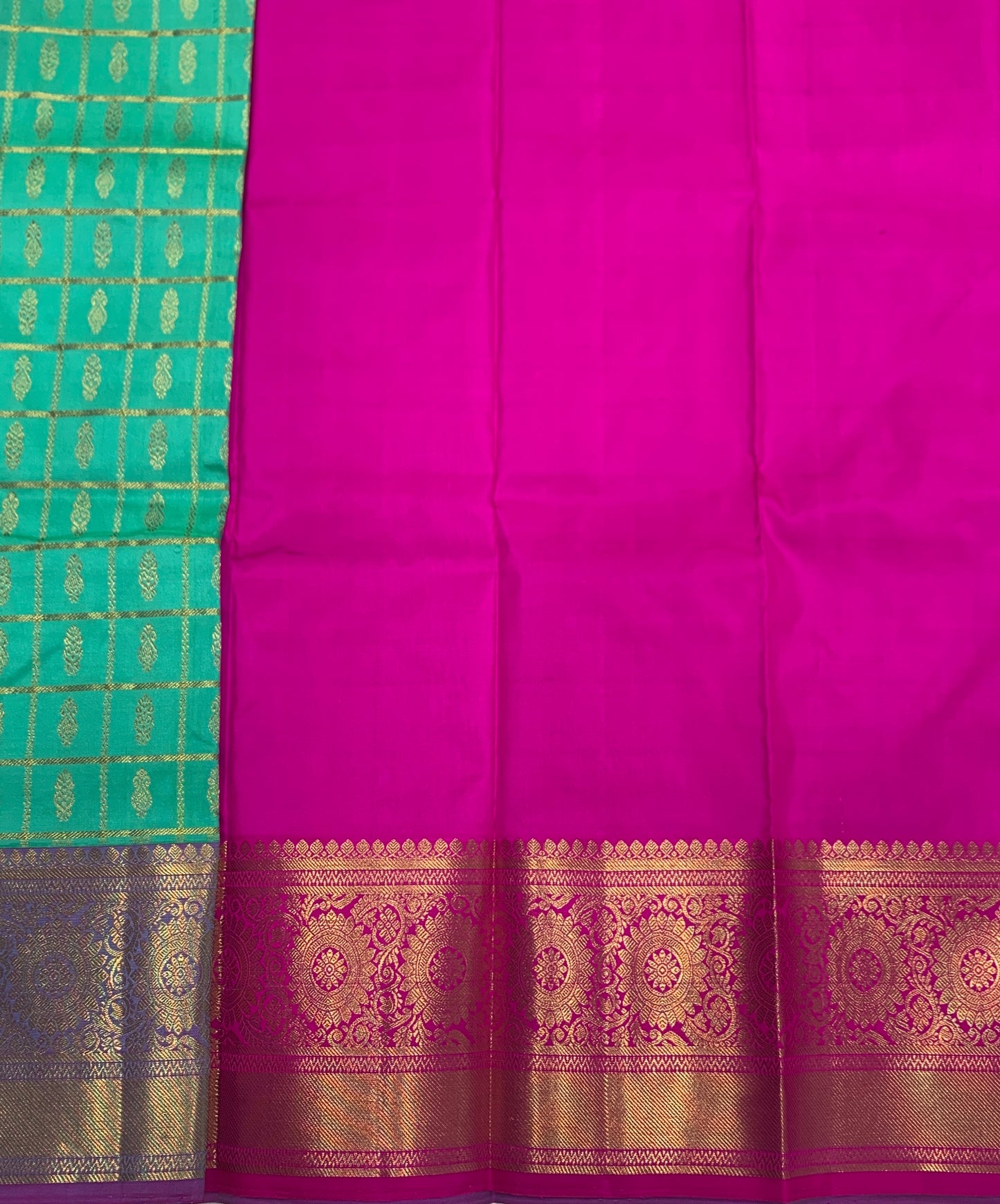 Sapphire shade Pure kanchipuram Kids Pattu Pavadai with contrast border for newborn to 2 Years