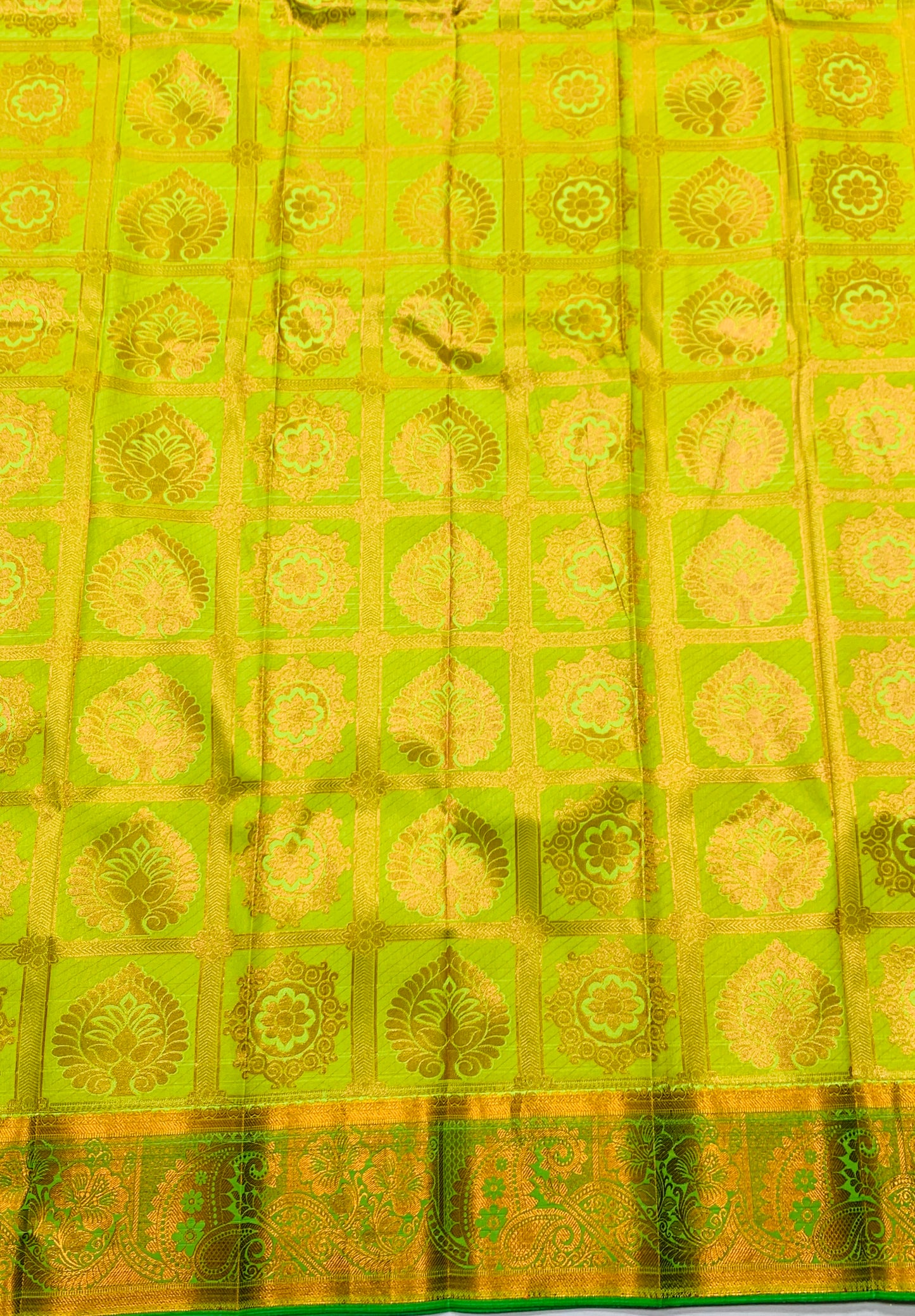 Vegan Silk Saree Apple Green shade with Copper Border