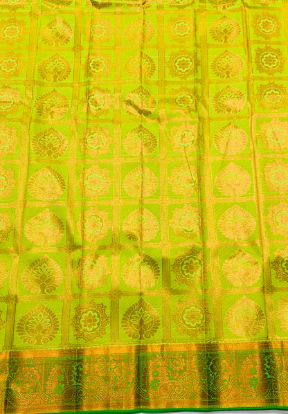 Vegan Silk Saree Apple Green shade with Copper Border