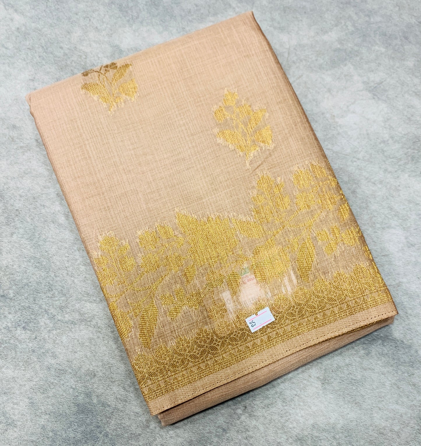 Kora Silk Saree Biscuit Colour with Flower Design Border