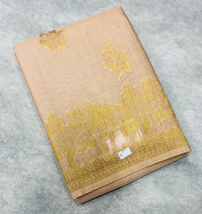 Kora Silk Saree Biscuit Colour with Flower Design Border