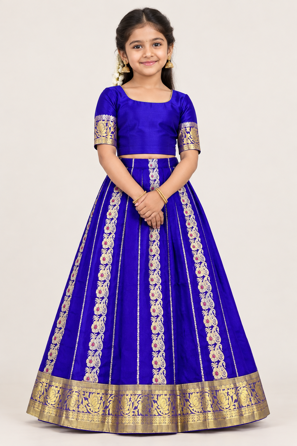 Violet shade Semi Silk Kids Pattu Pavadai with Contrast border for age above 10 years