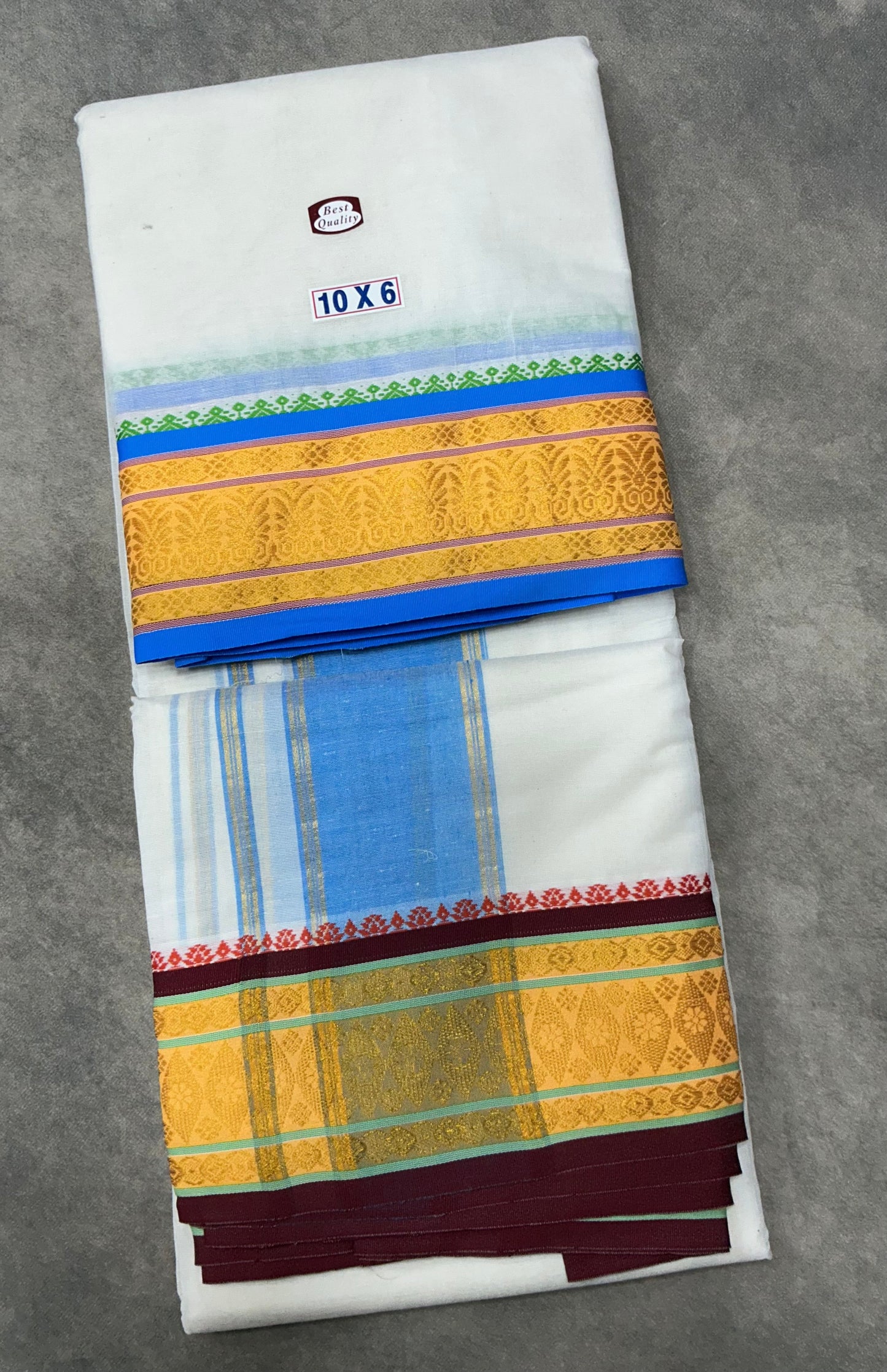 10X6 Cotton Dhoti White Colour with Yellow Border