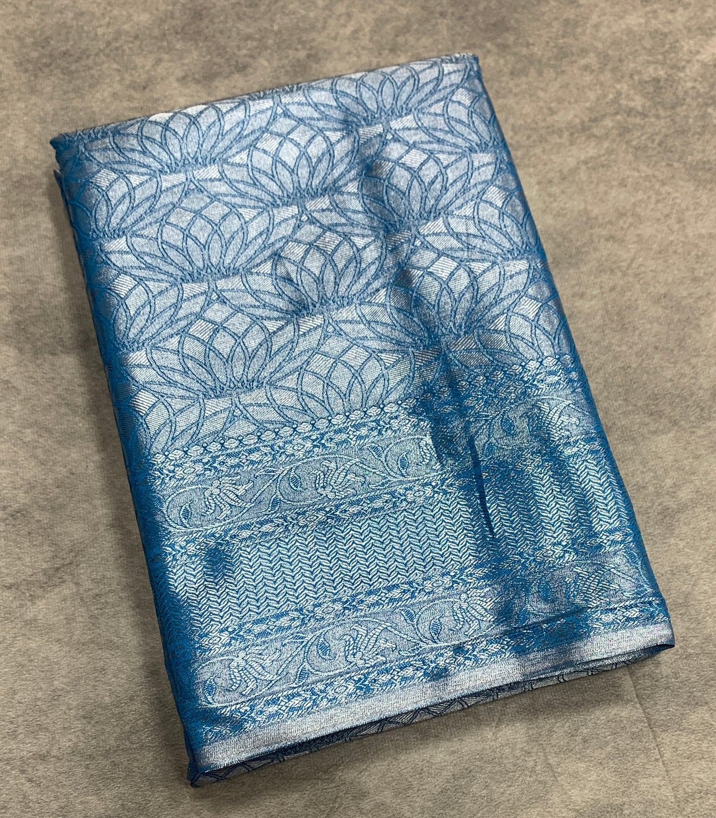 Fancy Tissue Saree Sky Blue Colour with Self Design Border