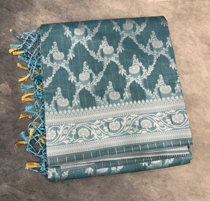 Banaras Katan Saree Greyish Blue Colour with Katan Work Border