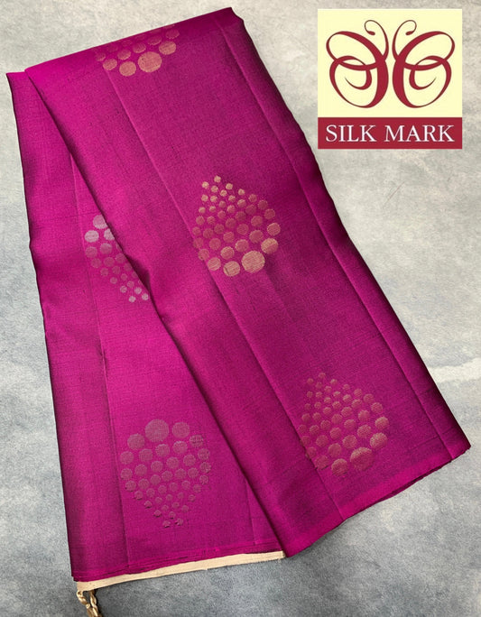 Pure Kanchipuram Silk Saree Magenta Colour with Border Less