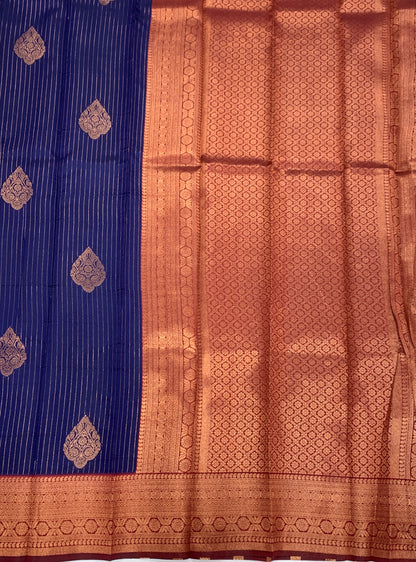 Art Silk Saree Blue Colour with Maroon Border