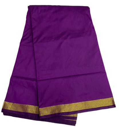 9 yards Vegan Silk Saree Dark Violet Colour with Golden Border