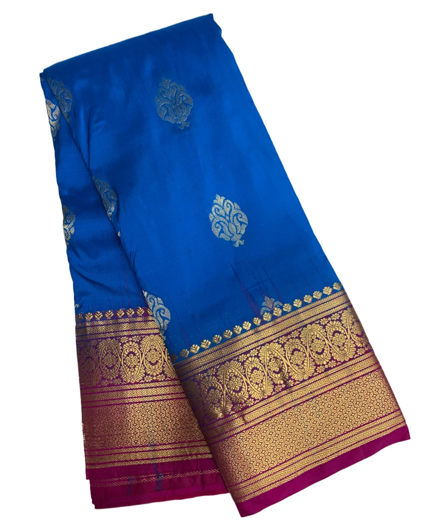 Pure Kanchipuram Silk Saree Sky Blue Colour with Pink Border