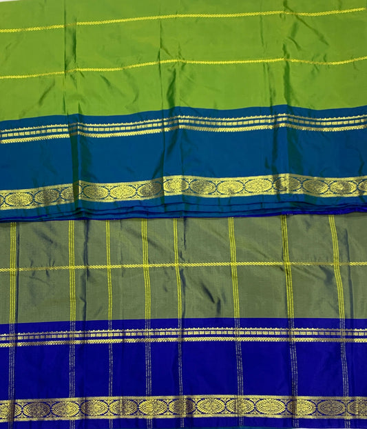 Arani Silk Saree Olive Green Colour with Big Blue Border