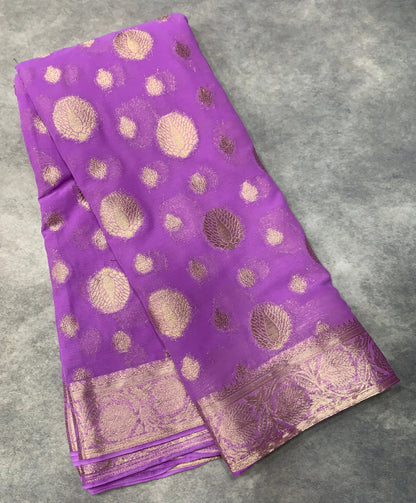 Georgette Saree Lavender Colour with Sliver Floral Design Border