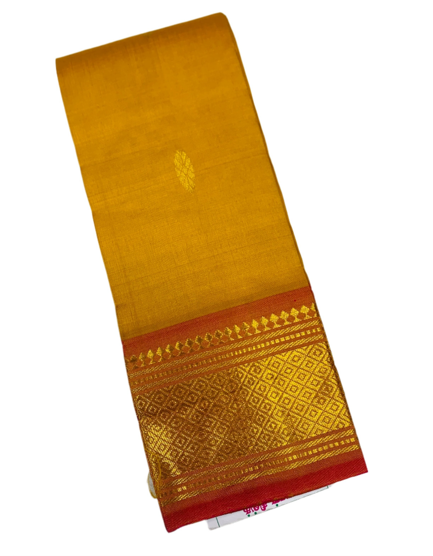 Pure Kanchipuram Silk Saree Golden Yellow shade with Golden Zari Border