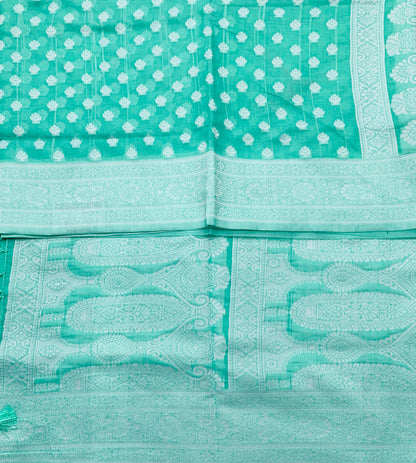 Banaras Katan Saree Sapphire Colour with Katan Work Border