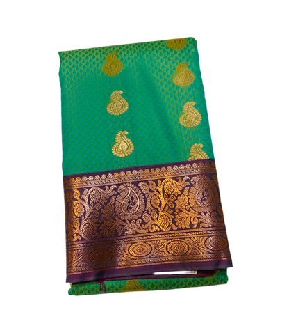 Vegan Silk Saree Light Green Colour with Brown Border