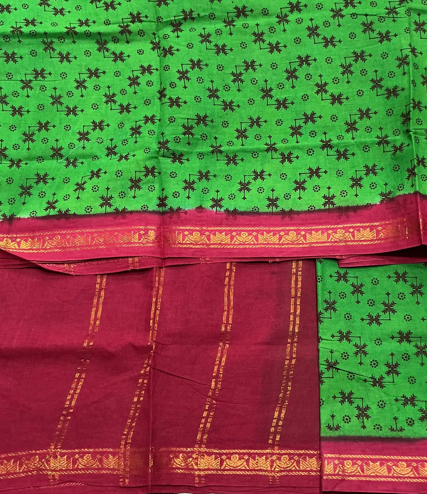 Chettinad Sungudi Cotton Light Green Colour with Maroon Colour Border