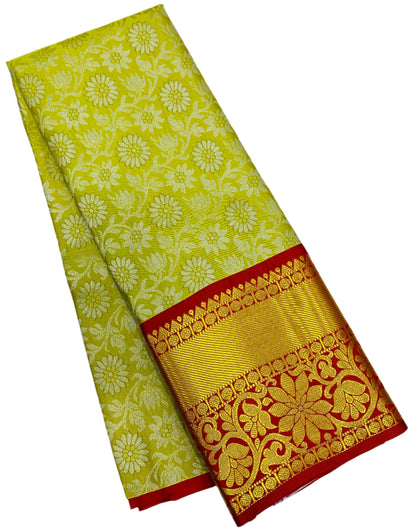 Light Lime Green shade Vegan Silk Kids Pattu Pavadai with Contrast border for age above 10 years