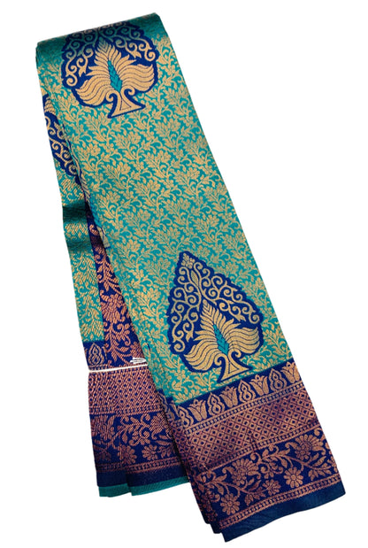 Art Silk Saree Peacock Green Colour with Blue Border