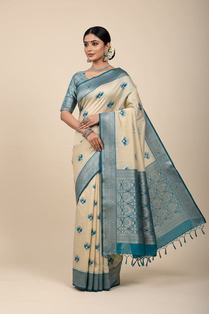Banaras Katan Saree Tussar Colour with Katan Work Border