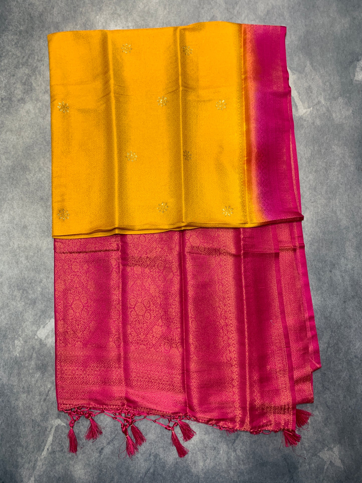 Soft Silk Saree Yellow Colour with Pink Pallu
