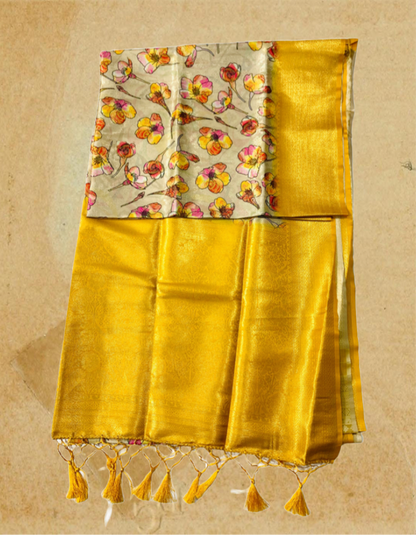 Digital Silk Saree Golden Yellow Colour