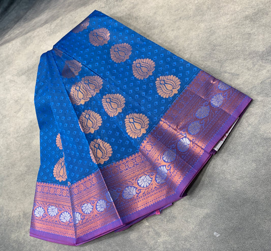 Vegan Silk Saree Blue Colour Saree with Copper Border