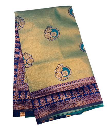 Art Silk Saree Peacock Green Colour with Navy Blue Border