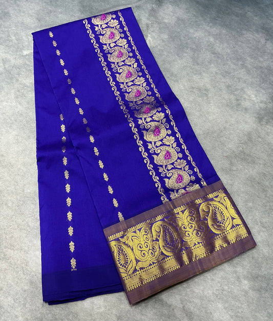 Blue shade Semi Silk Kids Pattu Pavadai with Contrast border for age above 10 years