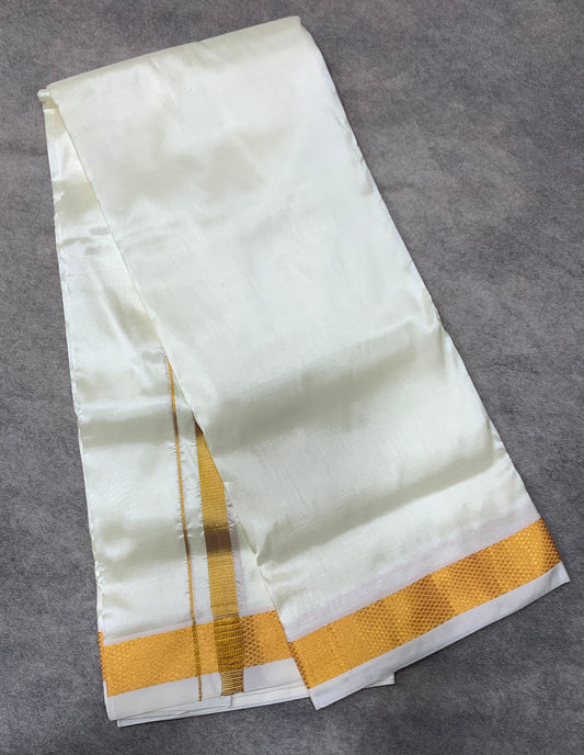 Semi Silk 8 Mulam Dhoti Cream Colour with Medium Border