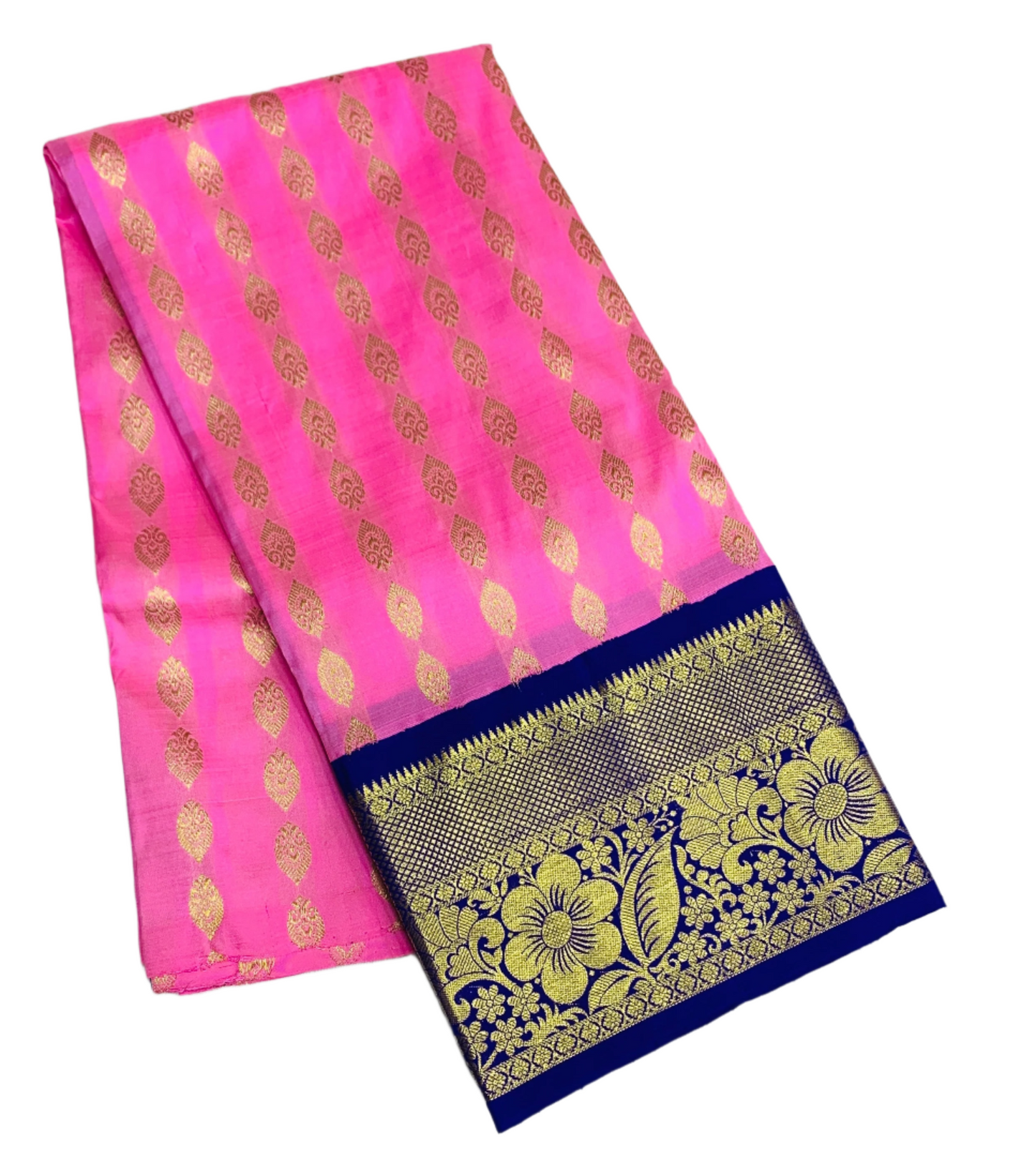 Rose Milk Colour Pure Kanchipuram Kids Pattu Pavadai with Contrast border for age 2 to 5