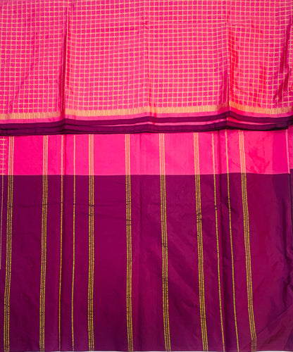 Arani Silk Saree Baby Pink Colour with Dark Magenta Border