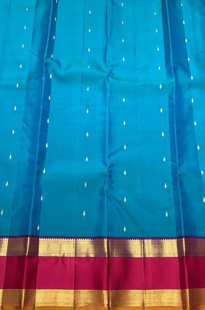 Pure Kanchipuram Silk Saree Sky Blue Colour with Rettai Pettu Border