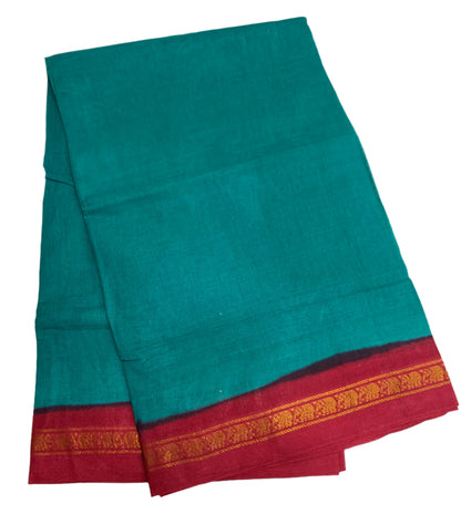 Chettinad Cotton Saree Rama Green Colour with Red Border