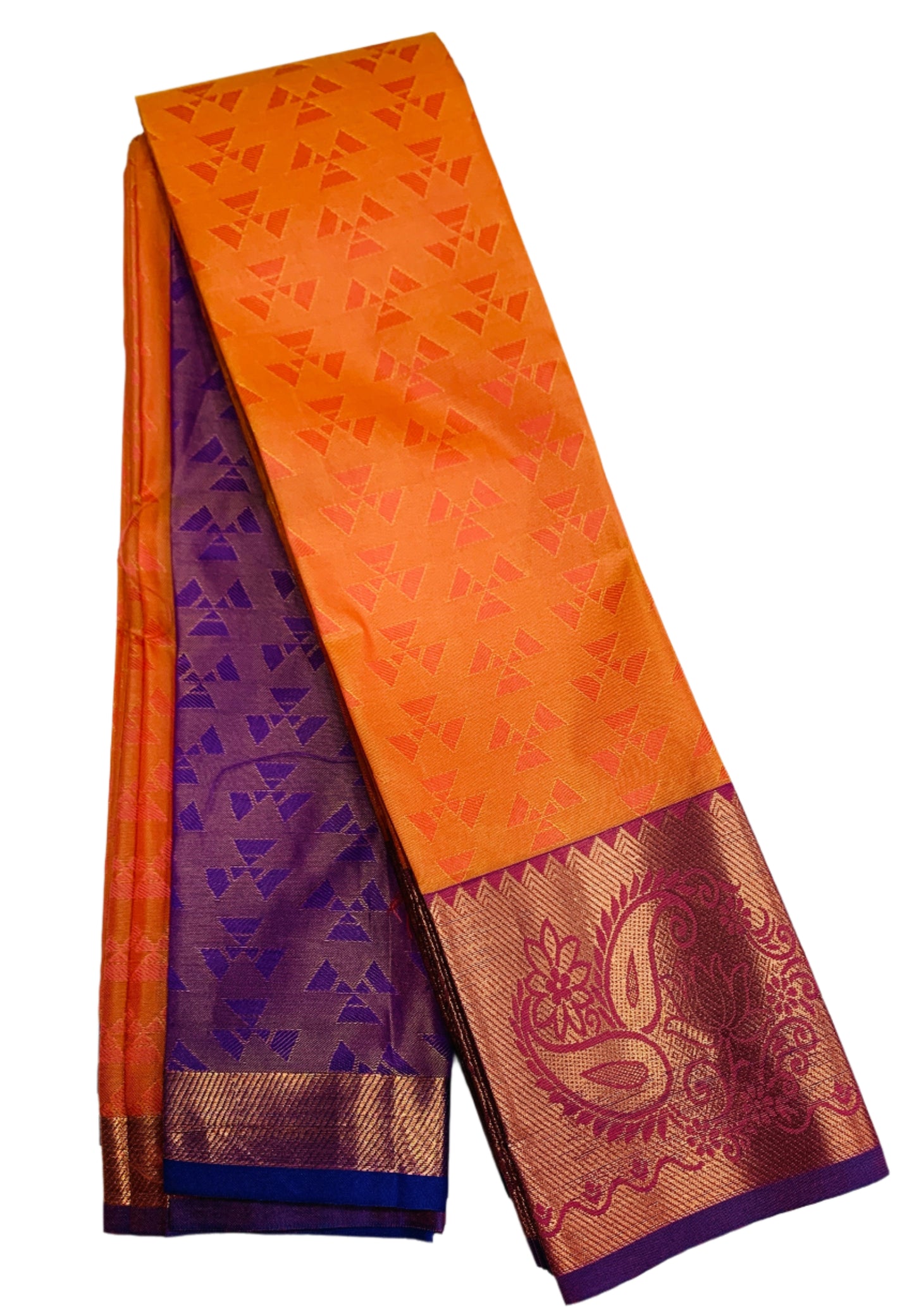 Synthetic Cotton Saree Orange Shade with Copper and Mango Design Border