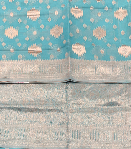 Banaras Katan Saree Sky Blue Colour with Katan Work Border