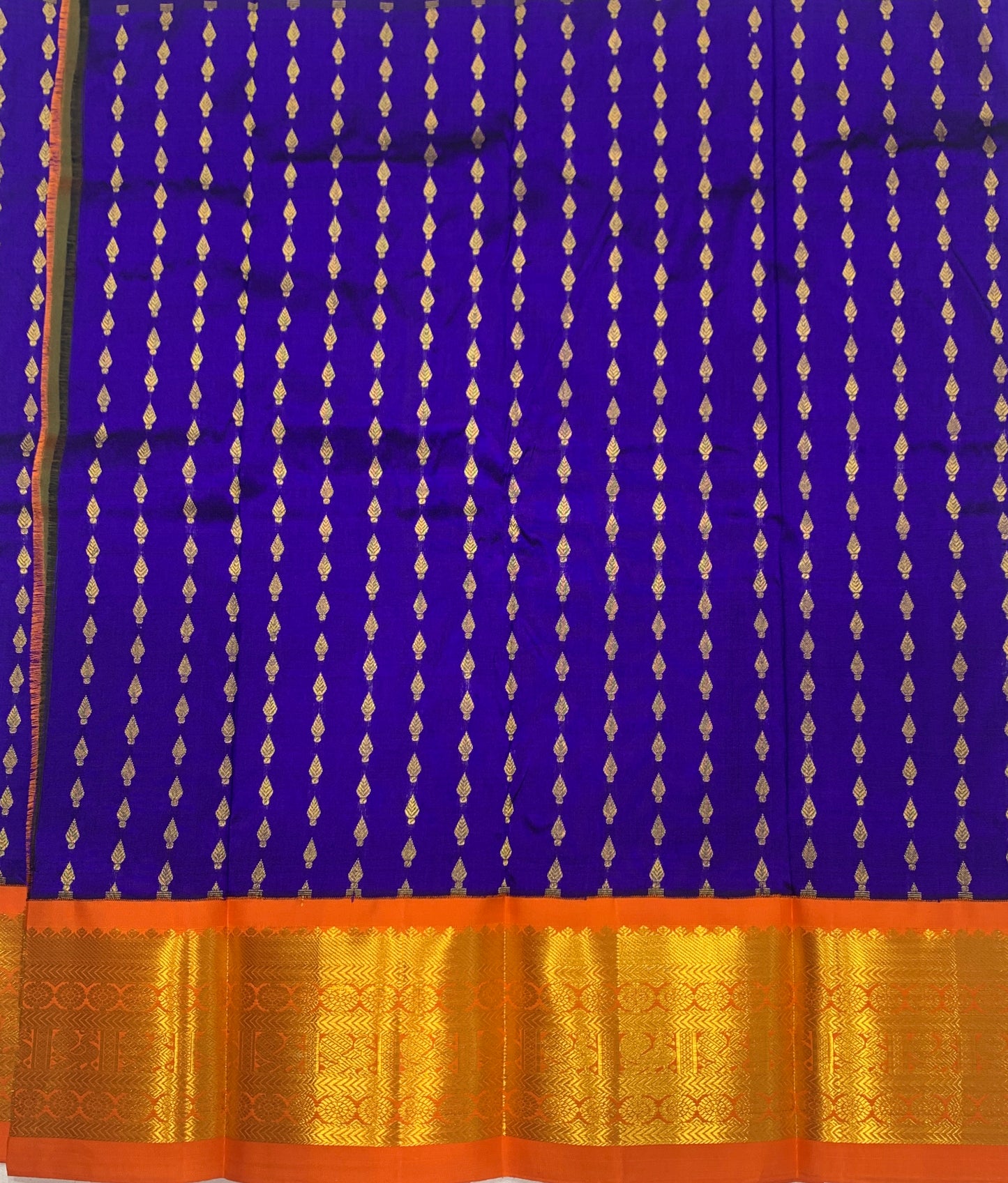 Blue shade Pure kanchipuram Kids Pattu Pavadai with contrast border for newborn to 2 Years