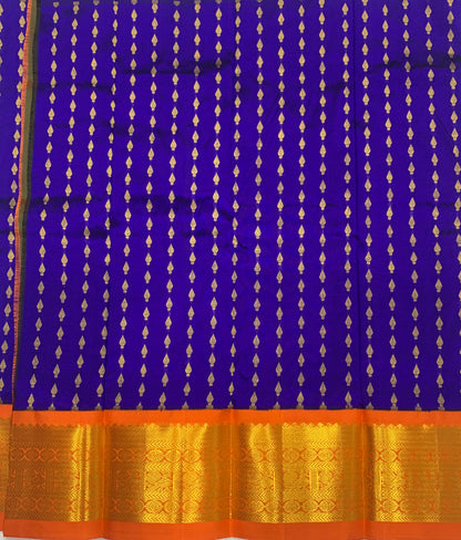 Blue shade Pure kanchipuram Kids Pattu Pavadai with contrast border for newborn to 2 Years