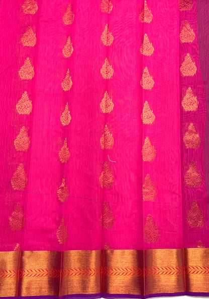 Rose Shade Silk Cotton Saree with Copper Zari Border