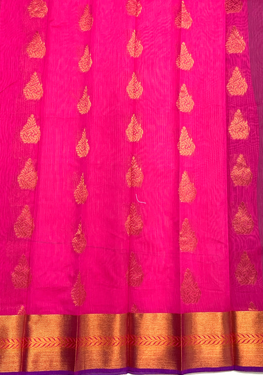 Rose Shade Silk Cotton Saree with Copper Zari Border