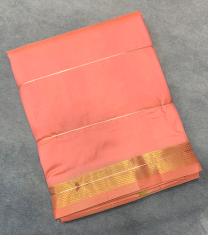 9X5 Pure Silk Peach Colour Dhoti with Golden Zari Border
