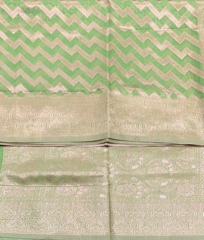 Banaras Katan Saree Apple Green Colour with Katan Work Border