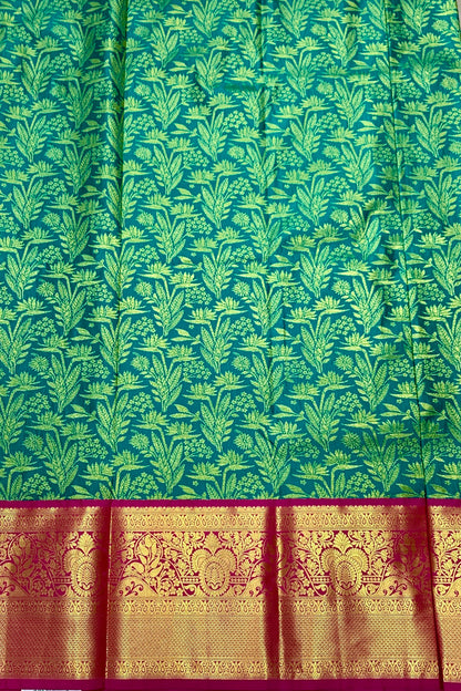 Peacock Green shade Vegan Silk Kids Pattu Pavadai with Contrast border for age above 10 years