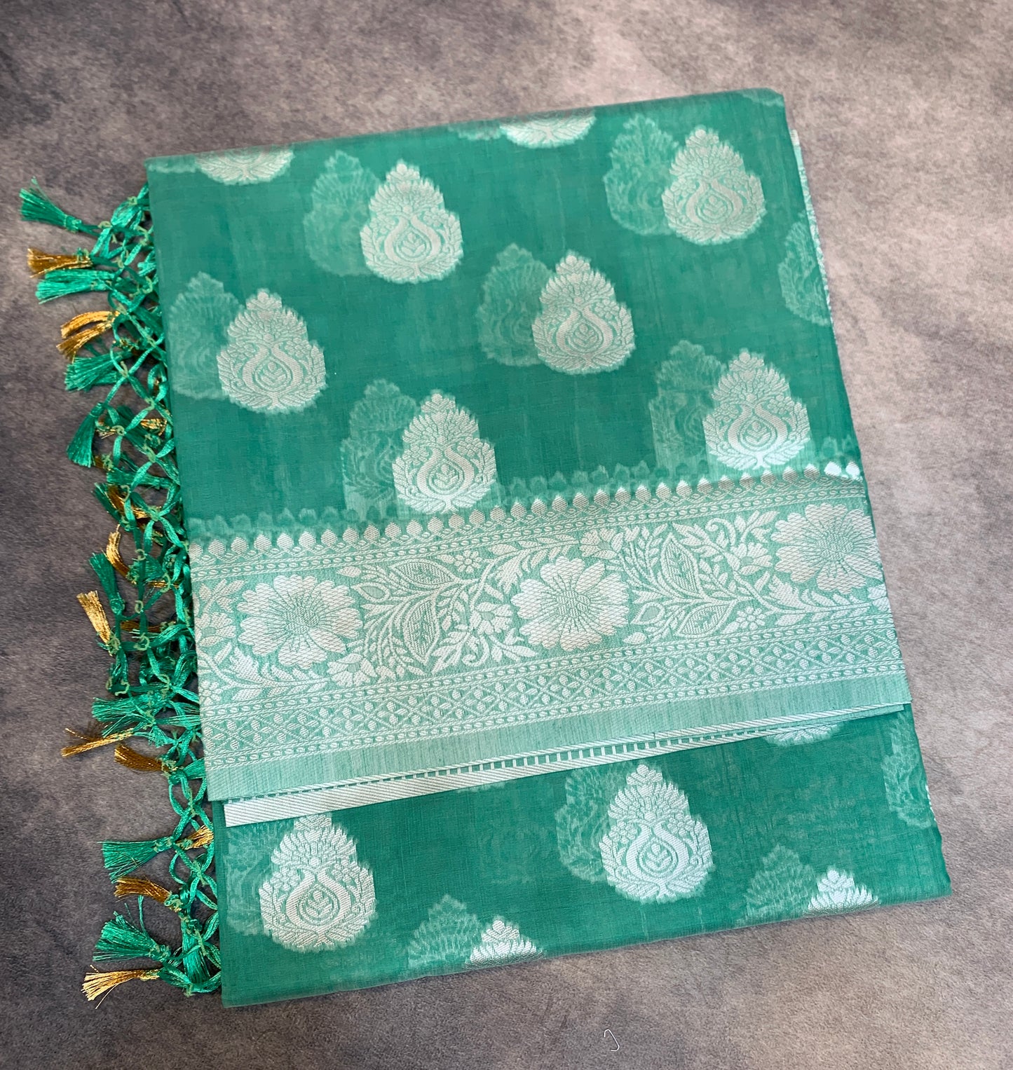 Banaras Katan Saree Light Green Colour with Katan Work Border