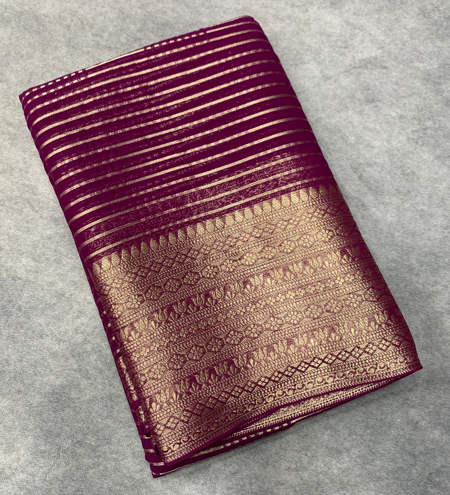 Georgette Saree Magenta Colour with Sliver Floral Design Border