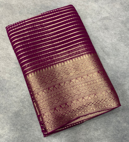 Georgette Saree Magenta Colour with Sliver Floral Design Border