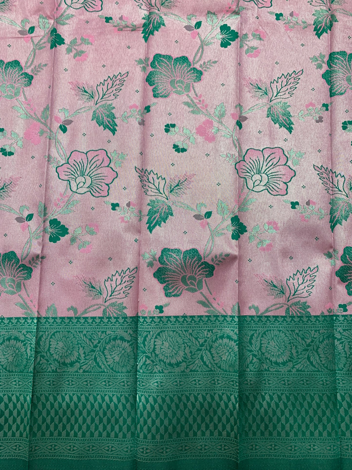 Art Silk Saree Pink Colour with Rama Green Colour Border
