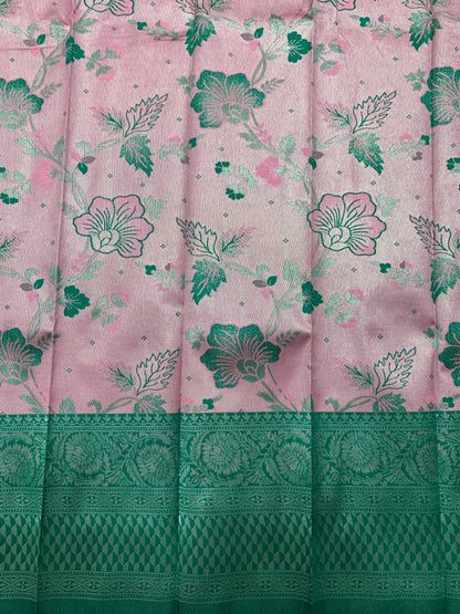 Art Silk Saree Pink Colour with Rama Green Colour Border
