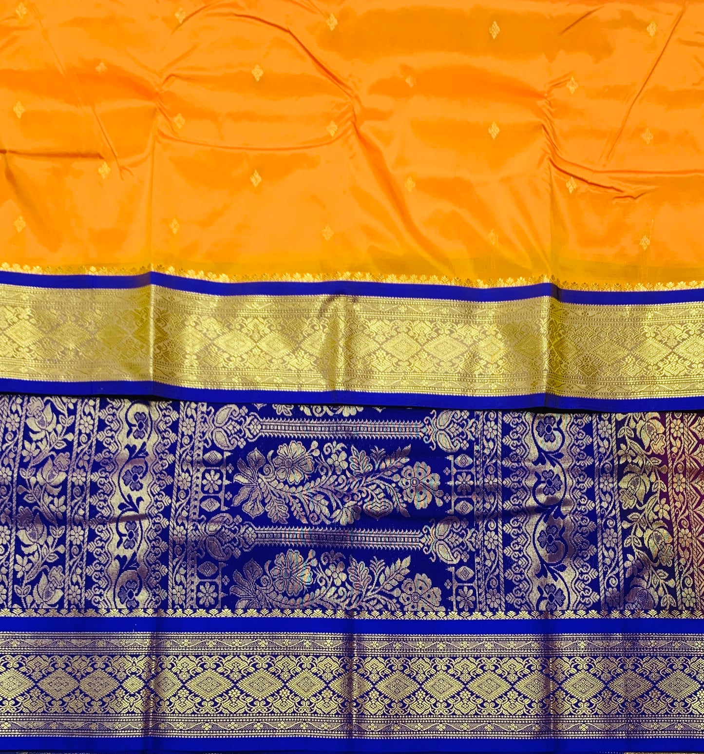 Yellow Shade Saree with Golden and Blue Border